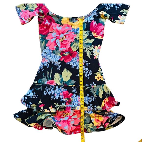 1980s Betsey Johnson Punk Label Dress Black Floral Size S or M Off the Shoulder - Picture 12 of 14